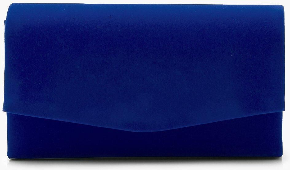 Boohoo Structured Suedette Clutch Bag & Chain- Blue  - Size: ONE SIZE