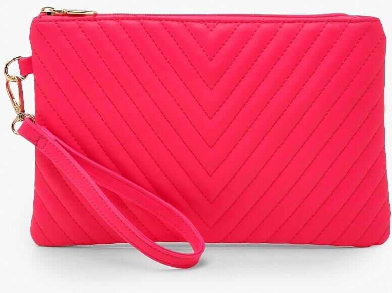 Boohoo Quilted Zip Clutch Bag- Pink  - Size: ONE SIZE