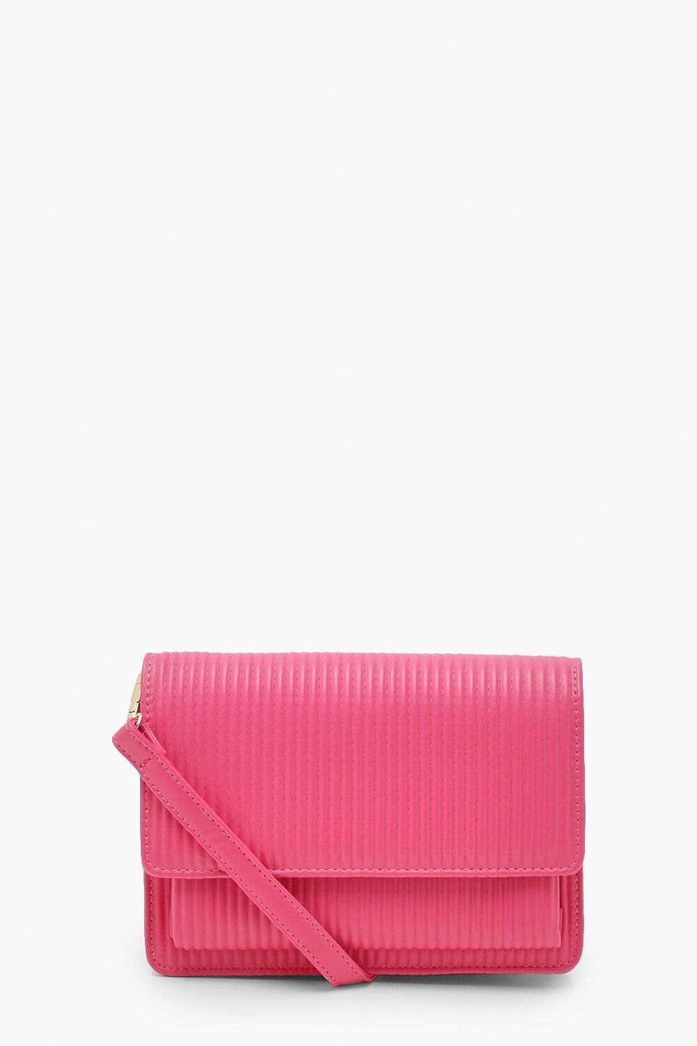 Boohoo Ribbed Soft Pu Cross Body Bag- Pink  - Size: ONE SIZE