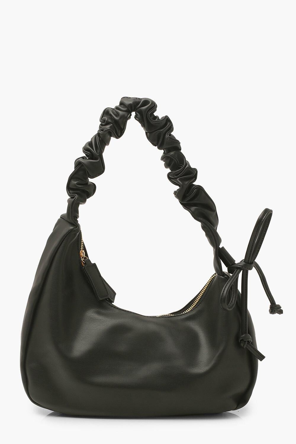 Boohoo Adjustable Ruched Handle Shoulder Bag- Black  - Size: ONE SIZE