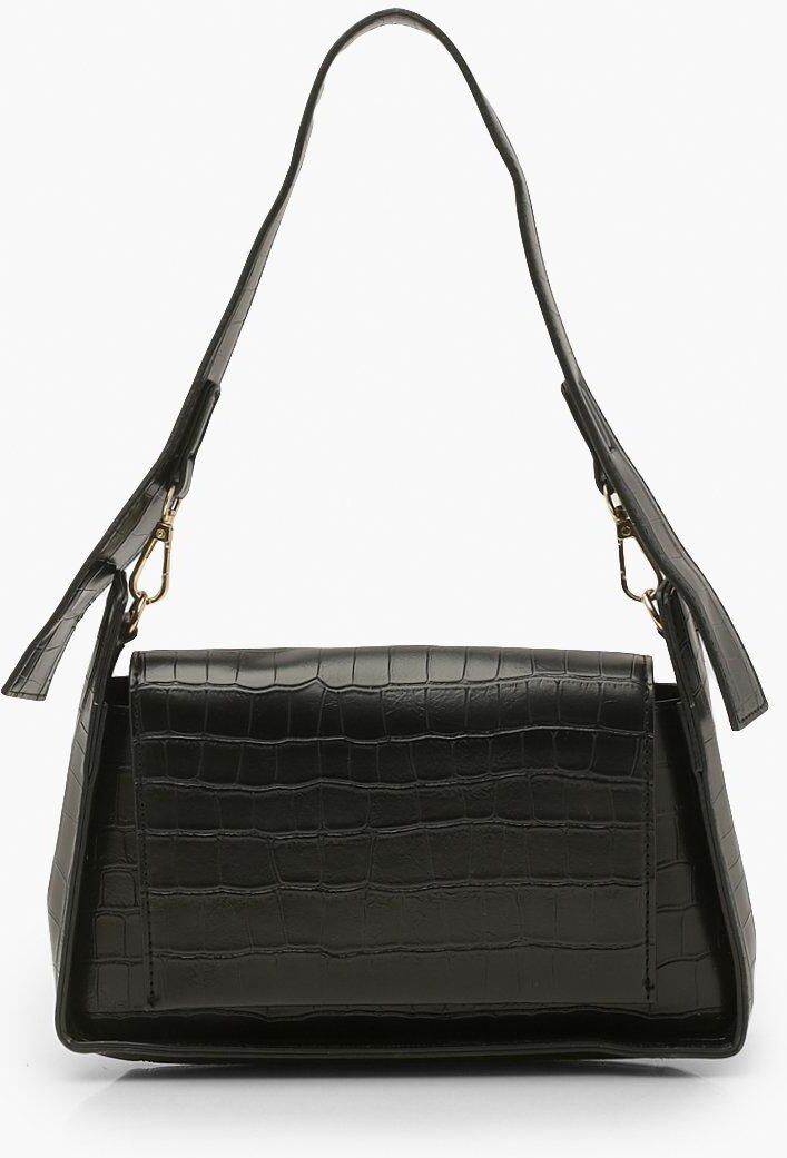 Boohoo Pu Croc Shoulder Bag- Black  - Size: ONE SIZE