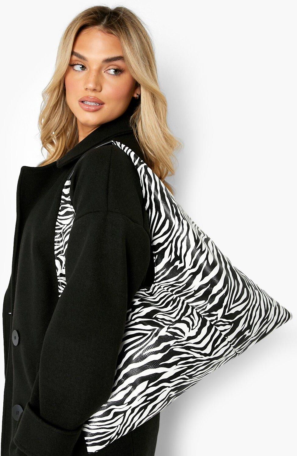 Boohoo Oversized Shopper Bag- Black & White  - Size: ONE SIZE