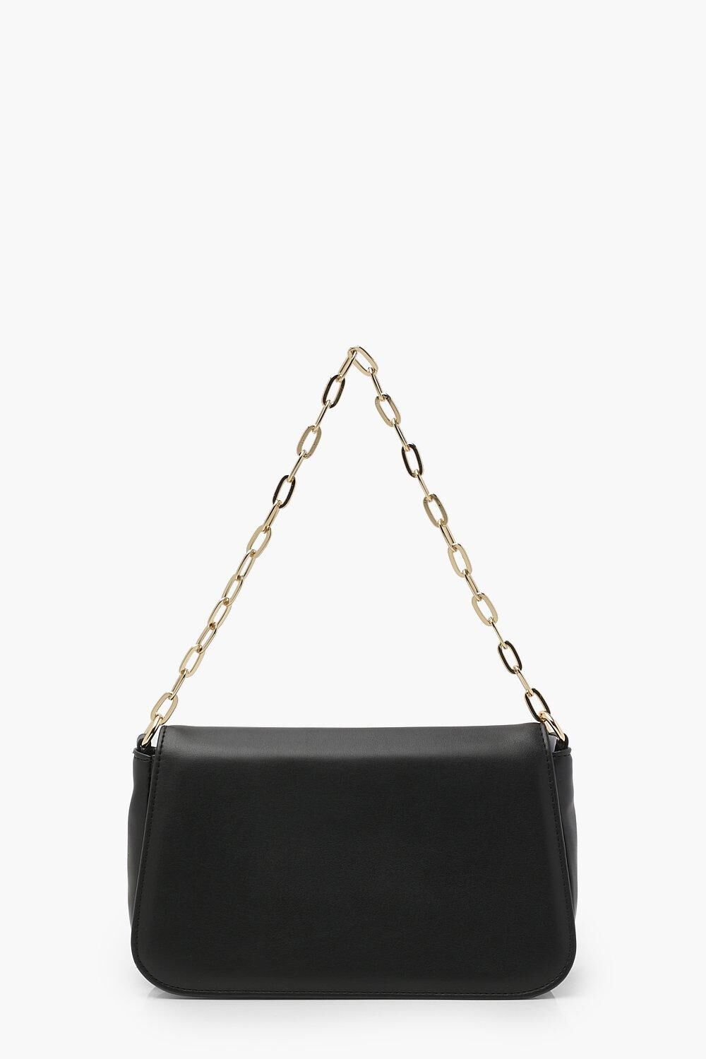 Boohoo Wave Chain Shoulder Bag- Black  - Size: ONE SIZE