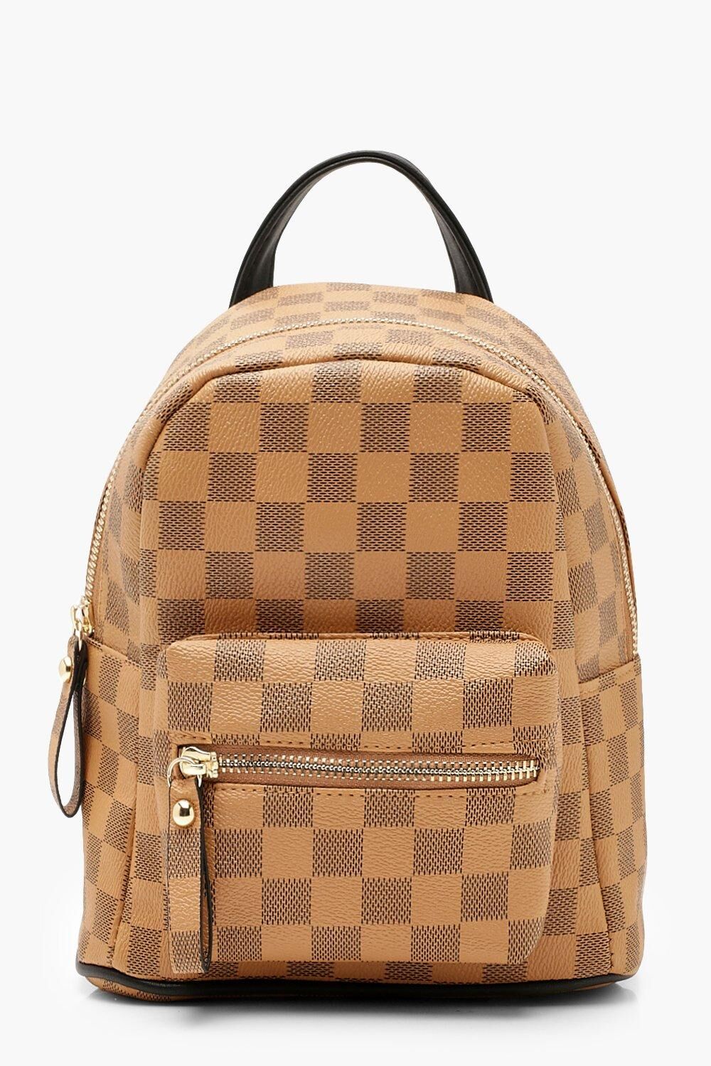 Boohoo All Over Check Mini Backpack- Brown  - Size: ONE SIZE