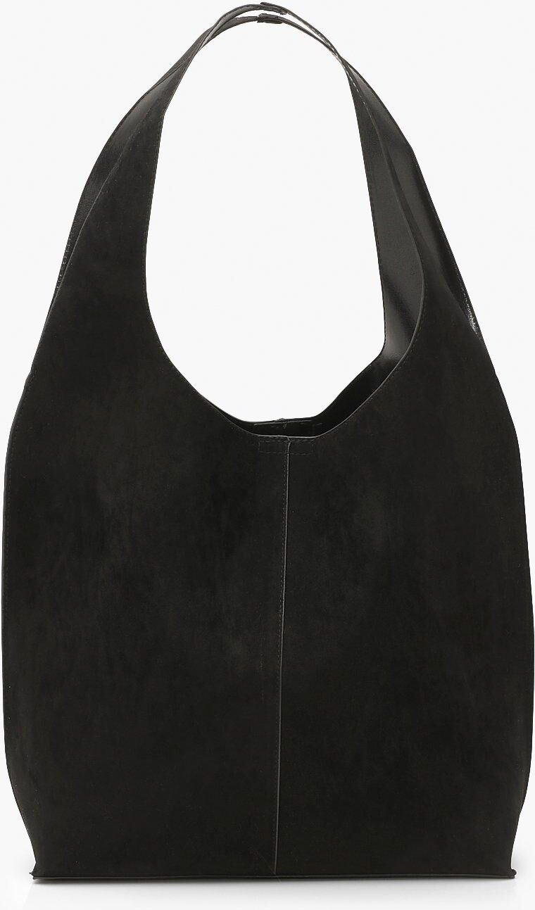 Boohoo Suedette Slouch Tote Bag- Black  - Size: ONE SIZE