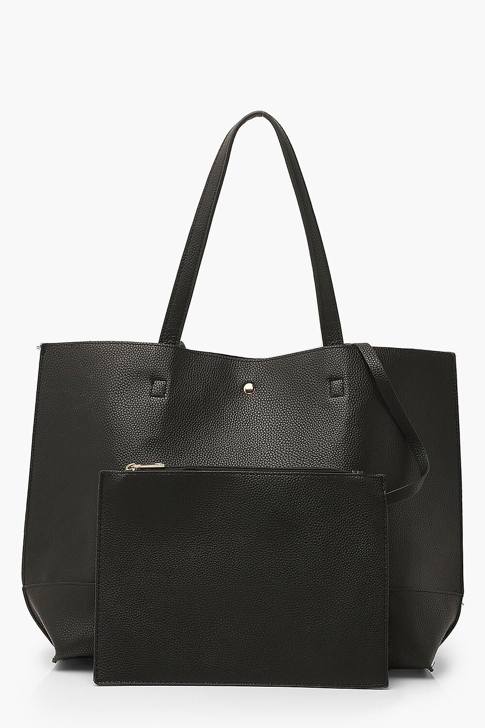 Boohoo Textured Pu Tote & Tablet Bag- Black  - Size: ONE SIZE