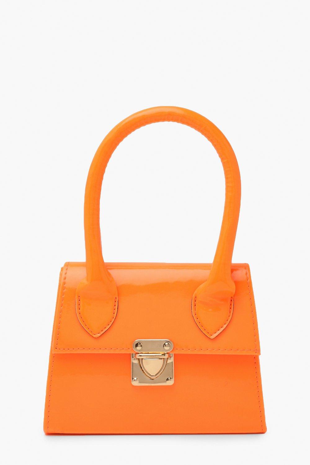 Boohoo Neon Micro Mini Structured Handle Grab Bag- Orange  - Size: ONE SIZE