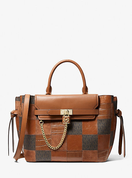 MICHAEL Michael Kors MK Hamilton Legacy Large Logo and Leather Belted Satchel - Brown Multi