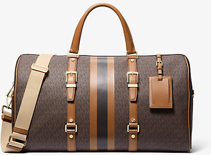 MICHAEL Michael Kors MK Bedford Travel Extra-Large Logo Stripe Weekender Bag - Brn/acorn