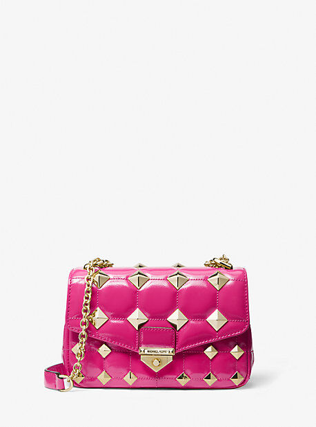 MICHAEL Michael Kors MK SoHo Small Studded Quilted Patent Leather Shoulder Bag - Wild Berry