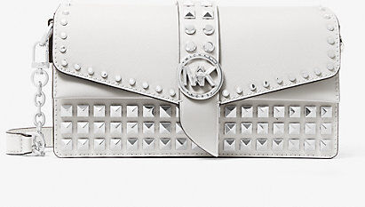 MICHAEL Michael Kors MK Greenwich Medium Studded Saffiano Leather Shoulder Bag - Optic White