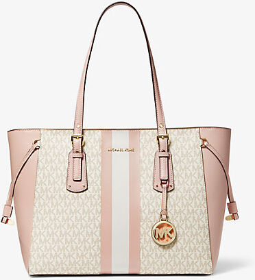 MICHAEL Michael Kors MK Voyager Medium Logo Stripe Tote Bag - Vanilla/soft Pink