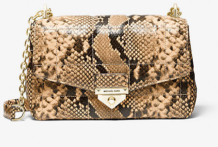 MICHAEL Michael Kors MK SoHo Large Quilted Snake Embossed Leather Shoulder Bag - Camel