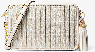 MICHAEL Michael Kors MK Jet Set Medium Pleated Logo Camera Bag - Van/cream