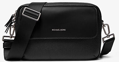 Michael Kors Mens MK Hudson Pebbled Leather Crossbody Bag - Black