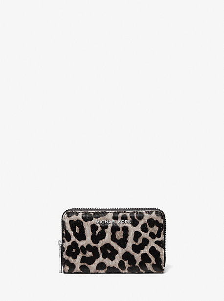 MICHAEL Michael Kors MK Small Leopard Print Calf Hair Wallet - Black