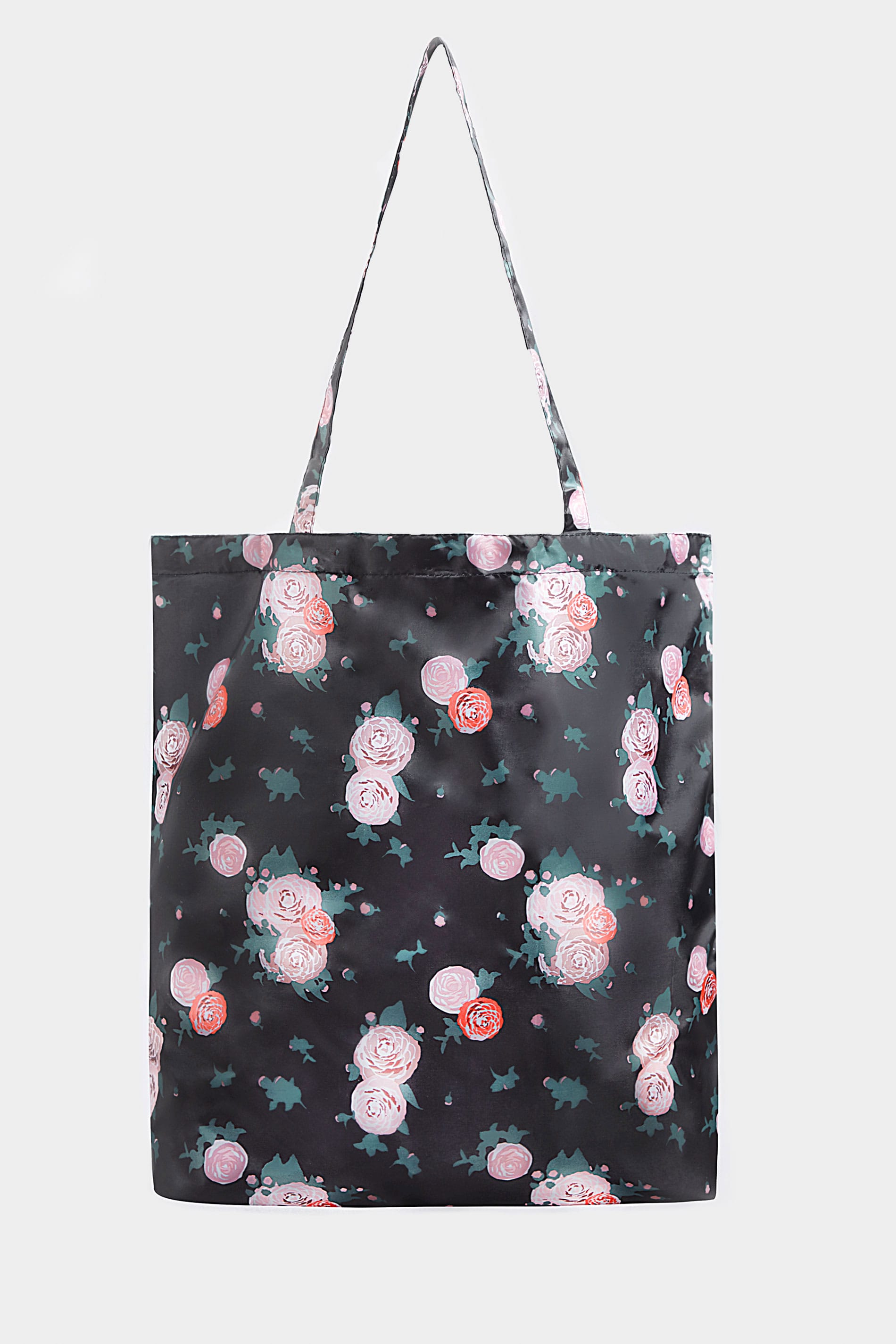 Yours Clothing Black floral fold up shopper bag
