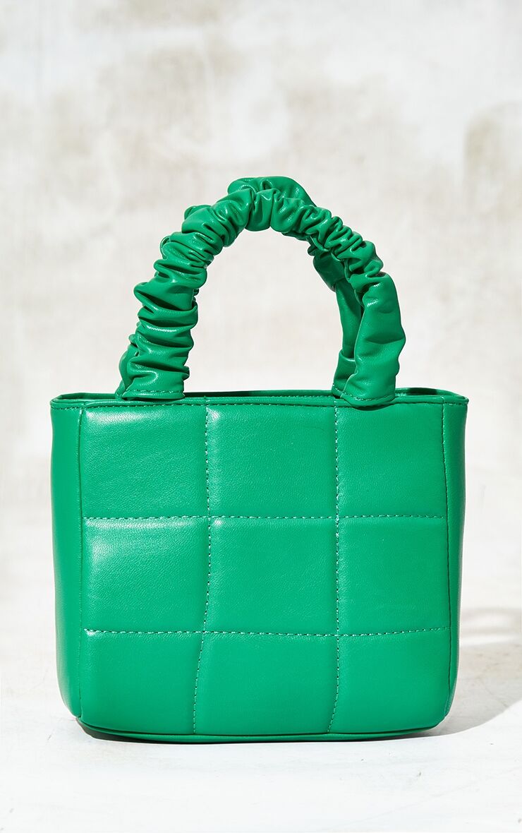 PrettyLittleThing Green Mini Ruched Handle Square Detail Grab Bag  - Green - Size: One Size