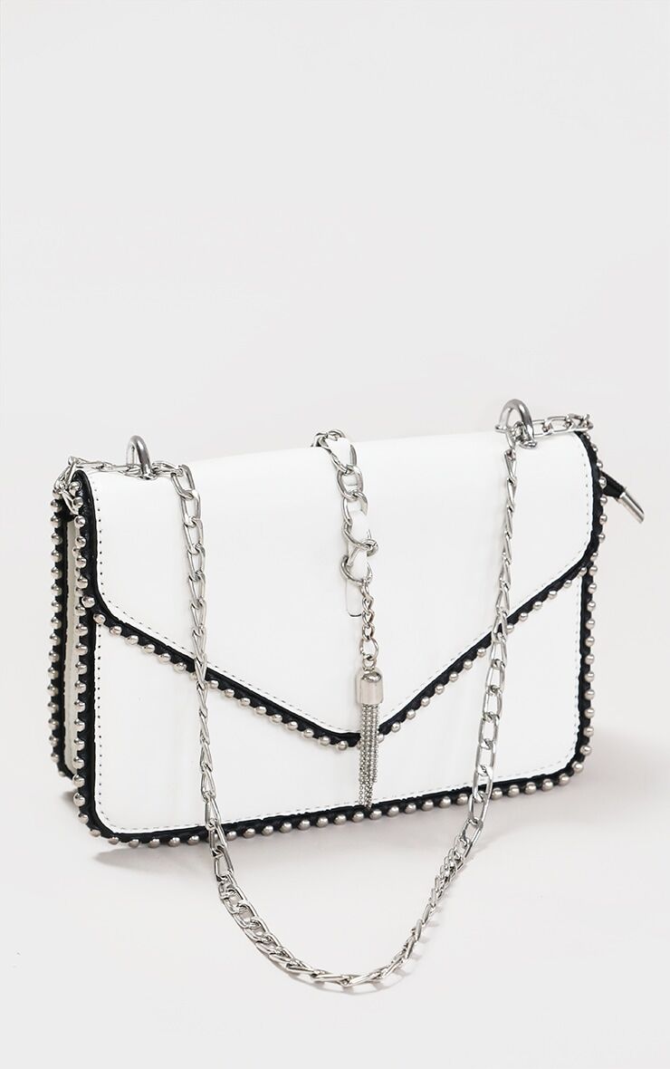 PrettyLittleThing White PU Chain And Tassel Trim Cross Body Bag  - White - Size: One Size