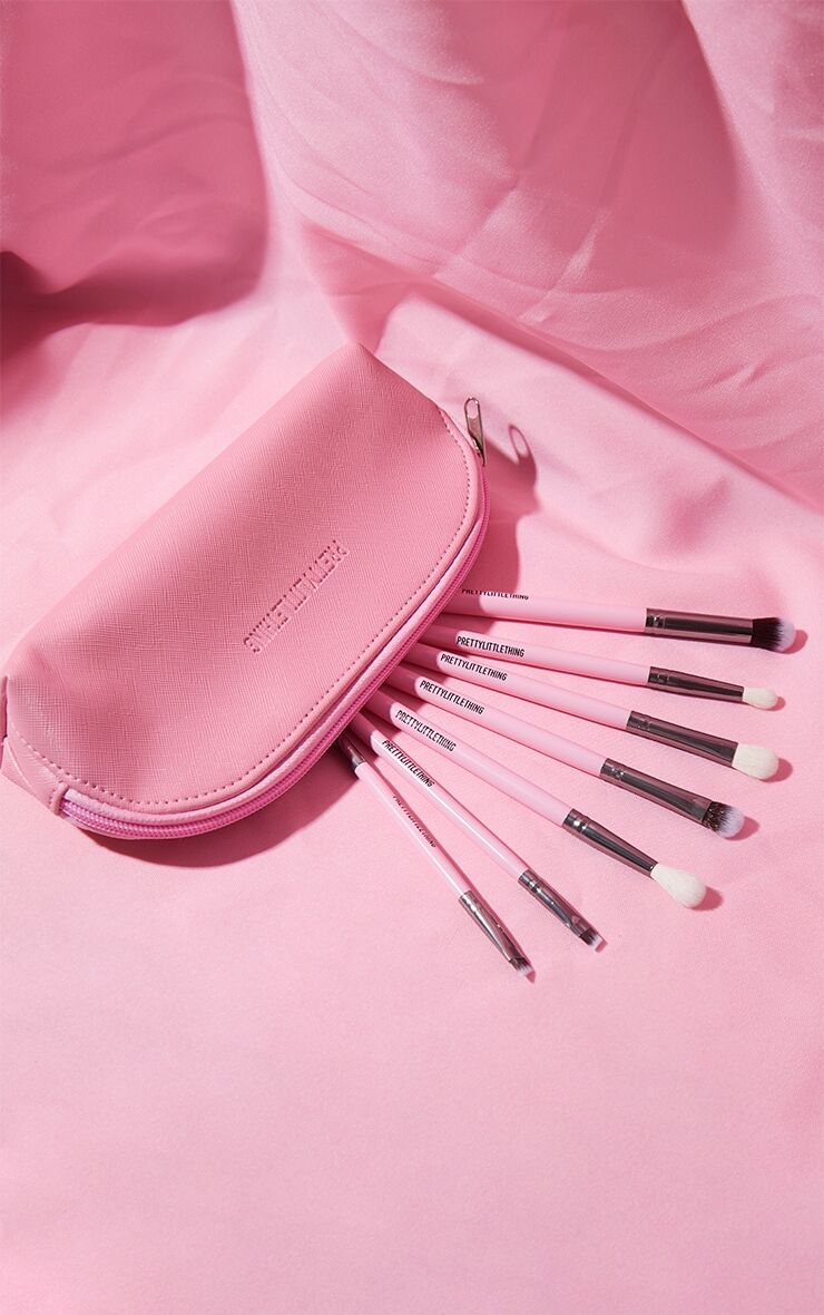 PRETTYLITTLETHING Pink 7 Piece Eye Brush Set with Bag  - Pink - Size: One Size