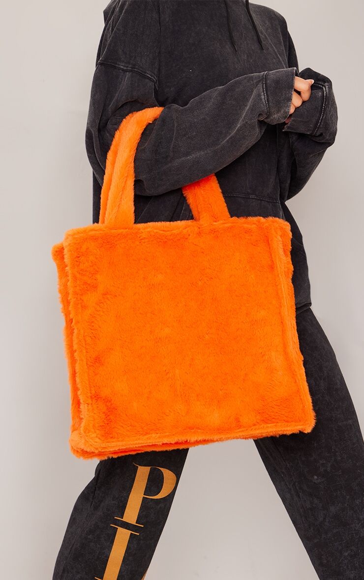PrettyLittleThing Orange Soft Faux Fur Large Tote Bag  - Orange - Size: One Size