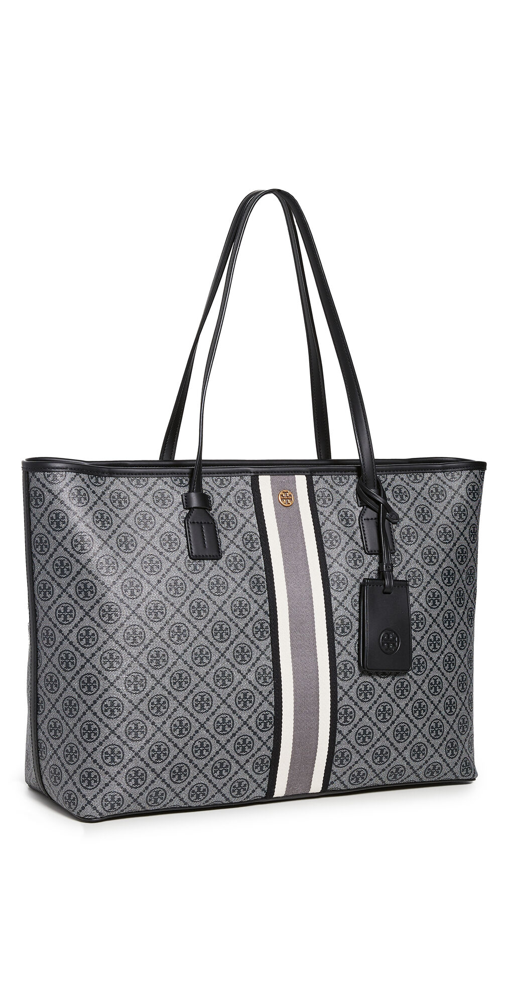 Tory Burch T Monogram Coated Canvas Tote Black One Size  Black  size:One Size