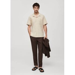 mango man Leinenhemd mit Bowlingkragen und Tasche - Beige - XL - männlich