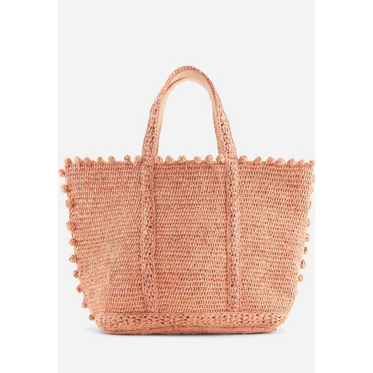 VANESSA BRUNO Mittelgrosser Shopper mit Pompons, Raphiabast ROSA