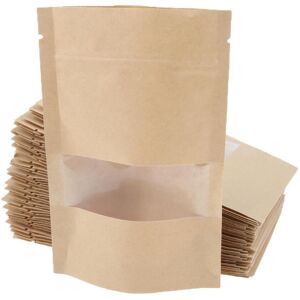 Dream Wedding 50x Kraft Paper Bag Stand Up Pouch Food Zip Lock Packaging W/ Window 9x14+3