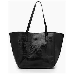 Oversized Faux Leather Croc Tote Day Bag  black ONE SIZE Female