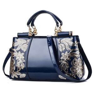 Shoppo Marte Ladies Single Sided Embroidered Shiny Leather Handbag(Blue)