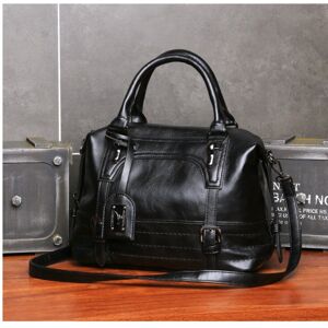 shopnbutik Ladies Casual Handbag Soft-faced Solid Color One-shoulder Diagonal Large Bag(Black)