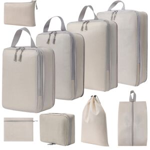 shopnbutik 9 In 1  Compression Packing Cubes Expandable Travel Bags Luggage Organizer(Beige)