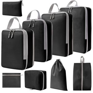 shopnbutik 9 In 1  Compression Packing Cubes Expandable Travel Bags Luggage Organizer(Black)