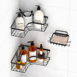 INF 3-Pack Shower Organizer, selvklæbende brusehylder Ingen boring Sort