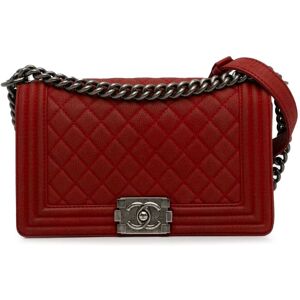 Pre-owned Chanel Medium Caviar Boy Flap Bag Red