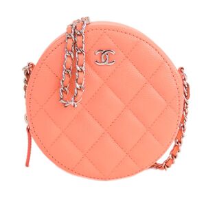Pre-owned Chanel Quilted Caviar Round Clutch With Chain Pink