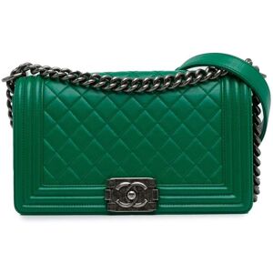 Pre-owned Chanel Medium Lambskin Boy Flap Bag Green