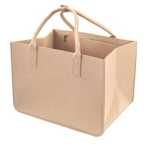 Amazinggirl Indkøbspose filt taske shopper - indkøbskurv filt kurv mulepose stor indkøbspose kurv med håndtag og sidelomme sammenfoldelig filt beige 40x27x27 cm