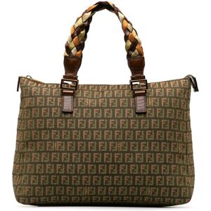 Pre-owned Fendi Zucchino Braided Roll Tote Green