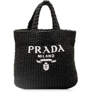 Pre-owned Prada Small Raffia Logo Tote Black