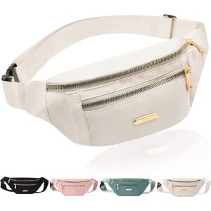 Fanny Pack Moderigtig taljetaske Casual Travel Bum Bag med 3 lynlåslommer til kvinder Mænd Sport Løb Vandring Jogging (beige)