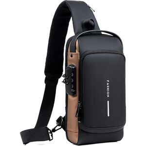 Usb Charging Sport Sling Bag Han Anti-tyveri Brysttaske Med Adgangskodelås Black Brown