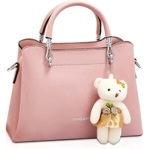 Kvinder Crossbody Fashion Top Håndtag Tasker Dame Skuldertasker PU Læder Satchel Taske Pige Messenger Tasker Punge Håndtaske med Bear Pendant (Pink)