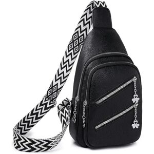 Slingtaske til kvinder, Crossbody Fanny Packs PU-læder Crossbody-tasker Brysttaske Flere lommer Bæltetaske Håndtaske med justerbar rem 30 cm (sort)