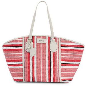 Boss Leather-trimmed tote bag in multi-coloured raffia