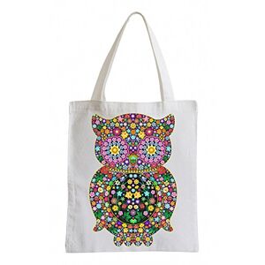 Pixxprint Raxxpurl Flower Power Owl Fun Jute Bag Sports Bag, White