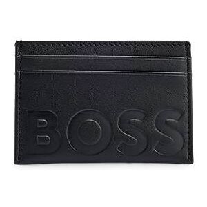 Grained-leather card holder with embossed logo