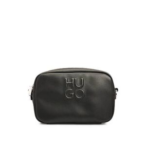 HUGO Faux-leather crossbody bag with debossed stacked logo