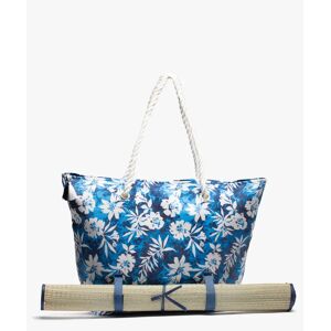 Sac de plage femme motif fleurs et tie-and-dye avec natte intégrée - TU - bleu standard - GEMO bleu standard - Publicité